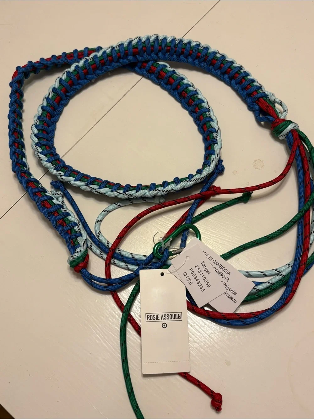 Rosie Assoulin Braided Belt in Blue, Red & Green